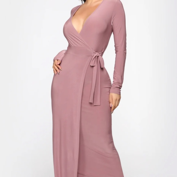 Fashion Nova Mauve Long Sleeve Wrap Maxi Dress (Large) - Picture 1 of 3
